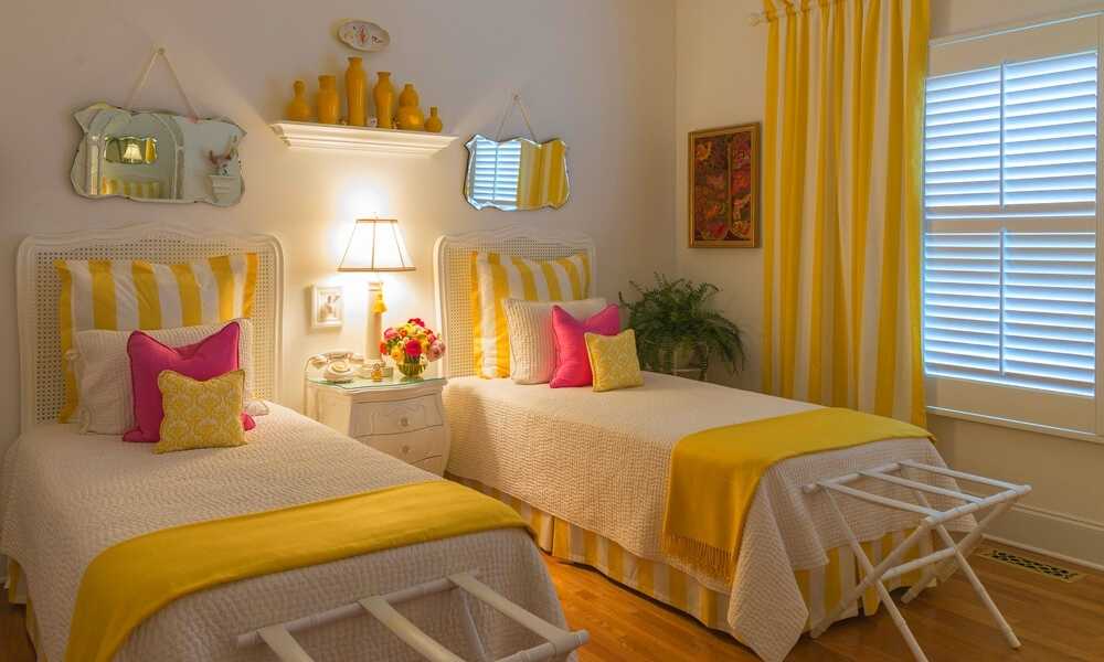 White And Yellow Twin Bedroom For Adults